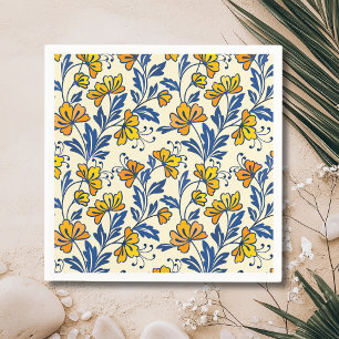 Servilleta De Papel Amarillo Naranja Floral Folclórico Azul Hoja Vinta