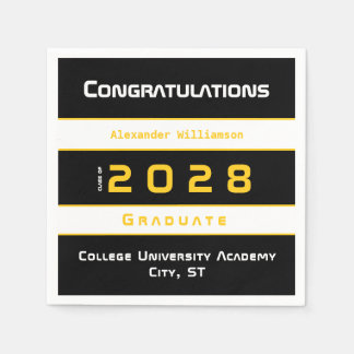 Servilleta De Papel Amarillo Negro Blanco Felicitaciones Graduación