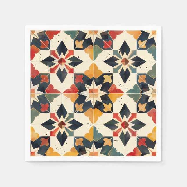 Servilleta De Papel Amarillo rojo Zellij marroquí y verde (Anverso)