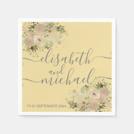 Servilleta De Papel Amarillo suave acuarela boho floral trendy