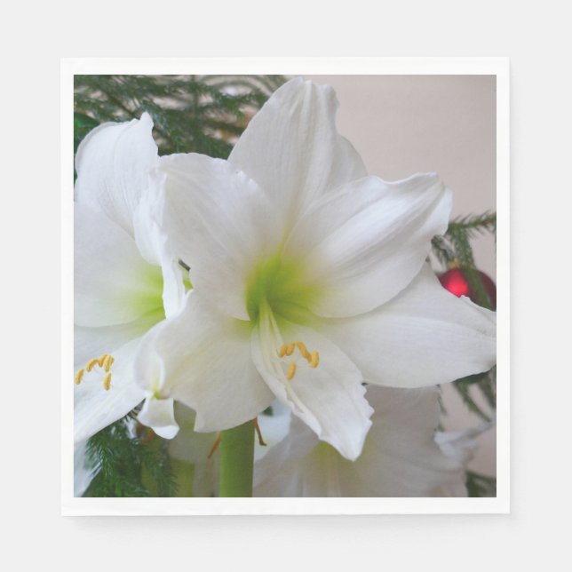 Servilleta De Papel Amaryllis blanco y árbol de Navidad (Anverso)