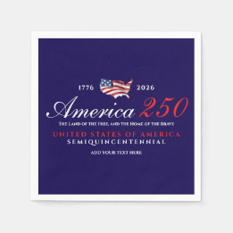 Servilleta De Papel America 250 Land of Free Home Brave Patriotic Blue