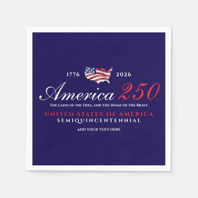 Servilleta De Papel America 250 Land of Free Home Brave Patriotic Blue (Anverso)