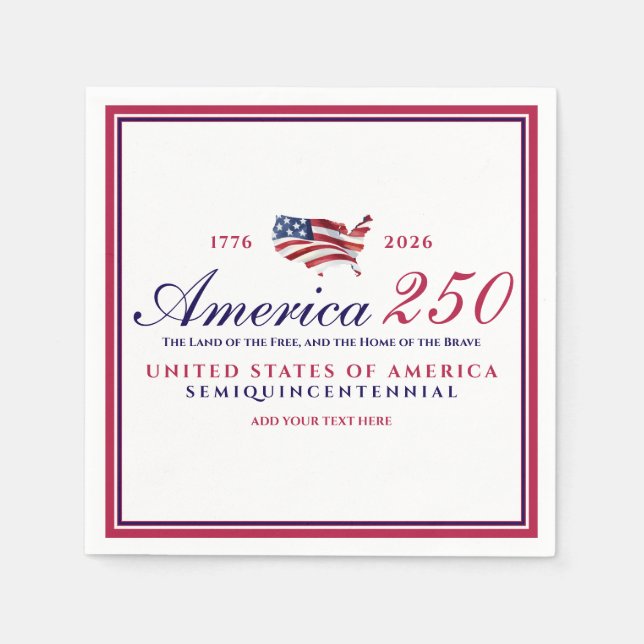 Servilleta De Papel America 250 Land of Free Home Brave Red Patriotic (Anverso)