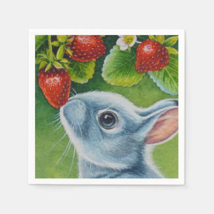 Servilleta De Papel American Blue Rabbit & Strawberries Watercolor Art
