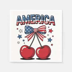 Servilleta De Papel American Coquette Bow Cherry Aesthetic USA Flag