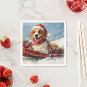 Servilleta De Papel American English Foxhound en Trineo de Navidad