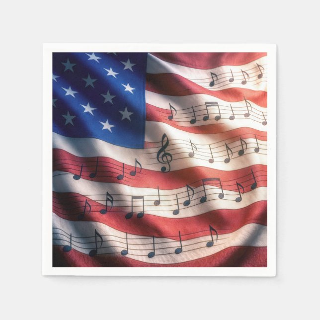 Servilleta De Papel American Flag With Musical Notes (Anverso)