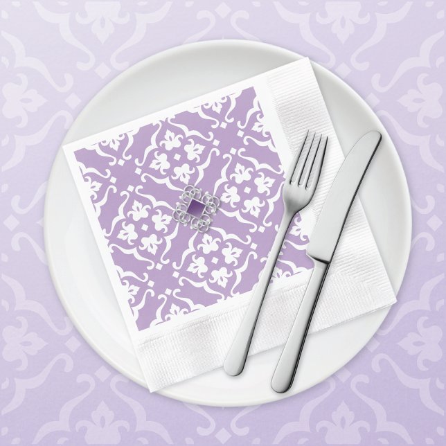 Servilleta De Papel Amethyst Lily Damask Wedding Paper Napkin (Subido por el creador)