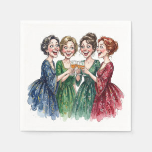 Servilleta De Papel Amigas brindando con copas de vino