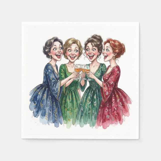 Servilleta De Papel Amigas brindando con copas de vino (Anverso)