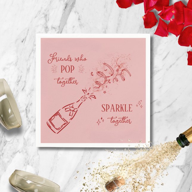 Servilleta De Papel Amigas Que Brindan con Brillo Galentine Rosa (Subido por el creador)