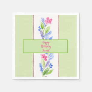 Servilleta De Papel Amigo Cumpleaños Floral Acuarela Pintado a Mano