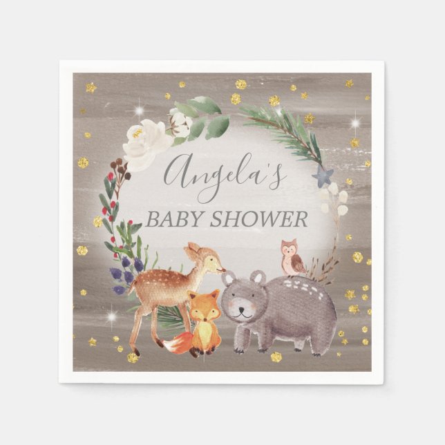 Servilleta De Papel Amigos de Woodland Animal parkle Baby Shower (Anverso)