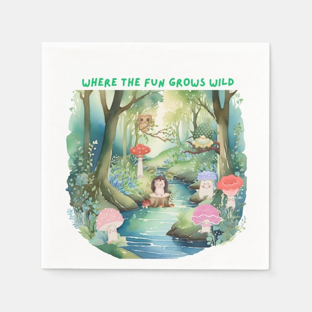 Servilleta De Papel Amigos del hongo lindo con sus amigos del bosque (Anverso)