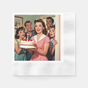 Servilleta De Papel Amigos Divertidos Retro Celebrando un Cumpleaños
