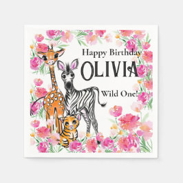 Servilleta De Papel Amigos guapos, jirafa, cebra, tigre