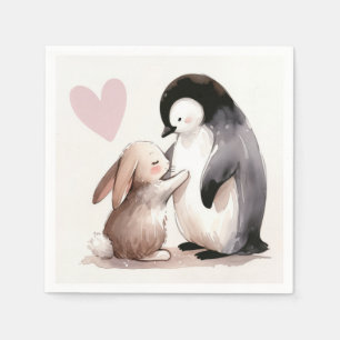 Servilleta De Papel Amistad entre conejito y pingüino