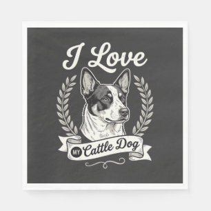 Servilleta De Papel Amo a mi perro de ganado Perro vintage amante
