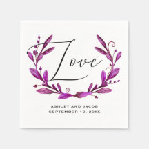 Amor. Acuarela púrpura floral escritura boda