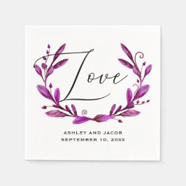 Servilleta De Papel Amor. Acuarela púrpura floral escritura boda