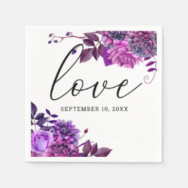 Servilleta De Papel Amor. Acuarela púrpura floral escritura boda