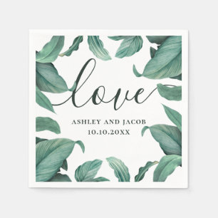 Servilleta De Papel Amor. Acuarela vegetación tropical guión boda