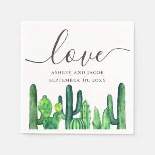 Servilleta De Papel Amor. Cactus verde acuarela. Boda botánica