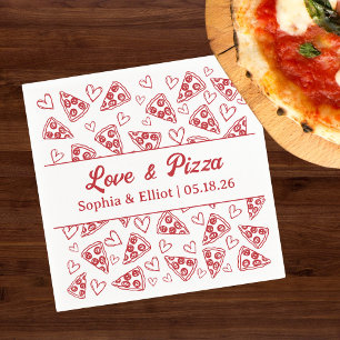 Servilleta De Papel Amor de Boda y Pizza Dibujado a Mano Rojo Divertid