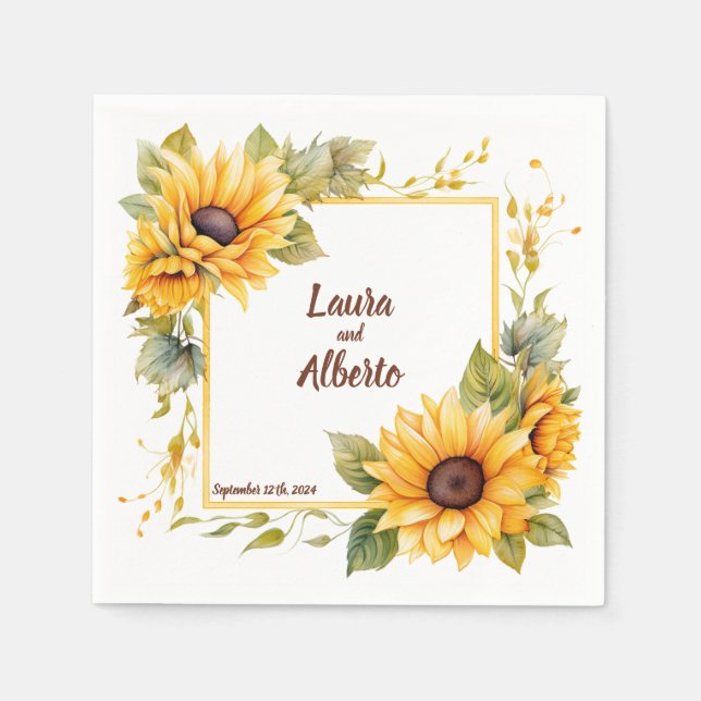 Servilleta De Papel Amor de Girasol: Servilletas de Boda Personalizada (Anverso)