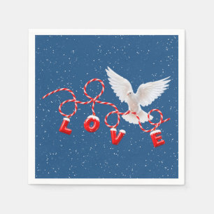 Servilleta De Papel AMOR de Navidad con Paloma Blanca y Copos de Nieve