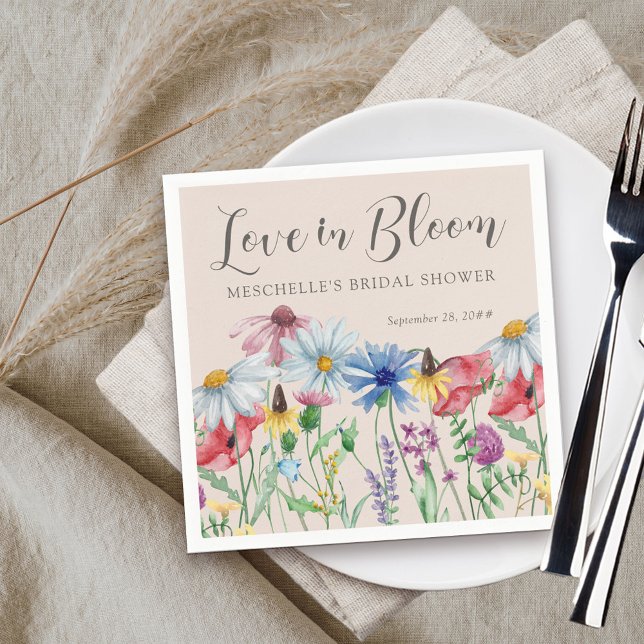 Servilleta De Papel Amor en Flor Encanto de Flores Silvestres Despedid (Love in Bloom bridal shower napkin from my Wildflower Charm collection)