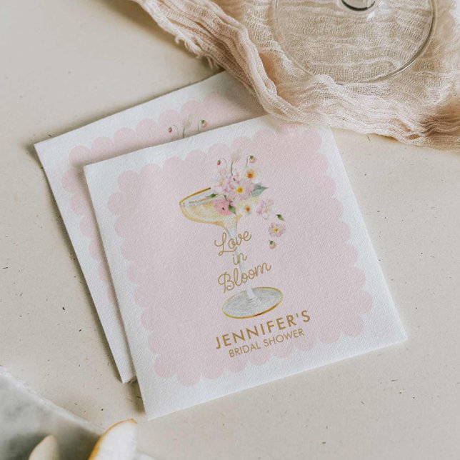 Servilleta De Papel Amor en Flor Rosa Claro Despedida de Soltera (Love in Bloom Bridal Shower Napkins)