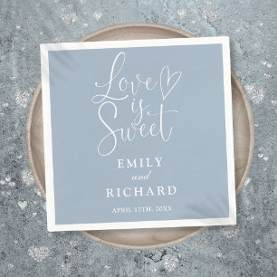 Servilleta De Papel Amor Es Dulce Elegante Moderno Boda Azul Polvorien