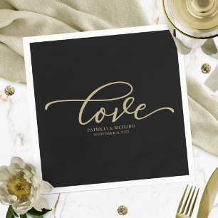Servilleta De Papel Amor - Escritura Dorada Boda Minimalista Negra