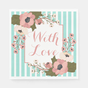 Servilleta De Papel Amor Floral Flores Rosadas Rayas Azules Mentoladas