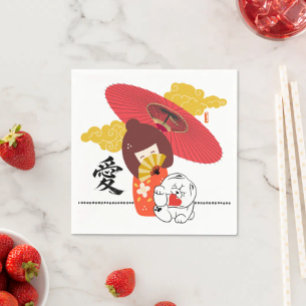 Servilleta De Papel AMOR KOKESHI Corazón de perro chow