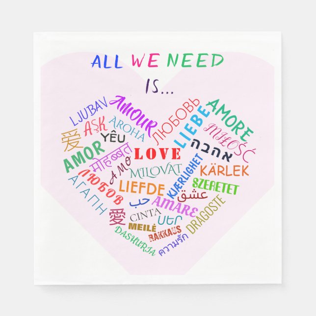 Servilleta De Papel AMOR - Multi Language - Personalizable Internacion (Anverso)
