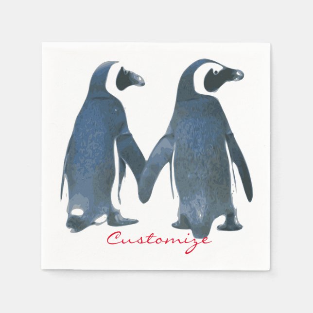 Servilleta De Papel Amor Pájaros Pingüino Pareja Thunder_Cove (Anverso)