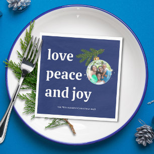 Servilleta De Papel Amor Paz Alegría Fiesta de Navidad Foto Azul Marin