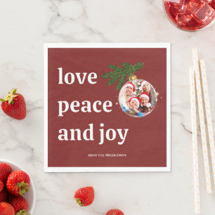 Servilleta De Papel Amor Paz Alegría Navidad Familia Foto Rojo Burdeos