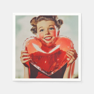 Servilleta De Papel Amor retro: Brillo cardíaco de los años 50