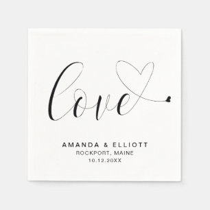 Servilleta De Papel Amor Tipografía Blanco y Negro Corazón Bonito Boda