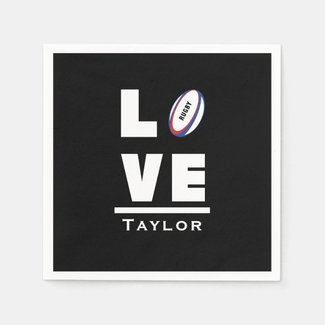 Servilleta De Papel Amor Y Deportes De Rugby En Vivo Nombre Personaliz (Anverso)