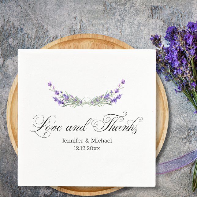 Servilleta De Papel amor y gracias, boda de lavanda púrpura acuarela (Subido por el creador)