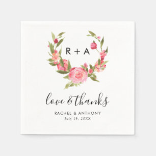 Servilleta De Papel Amor y gracias Boho Monograma Boda Dusty Rosa