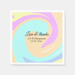 Servilleta De Papel Amor y gracias nombre boda de mármol colorido