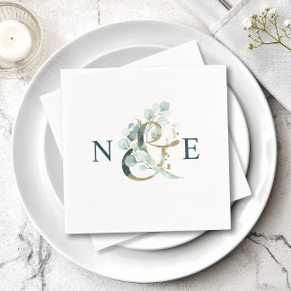 Servilleta De Papel Ampersand Monogram Gold Green Boda