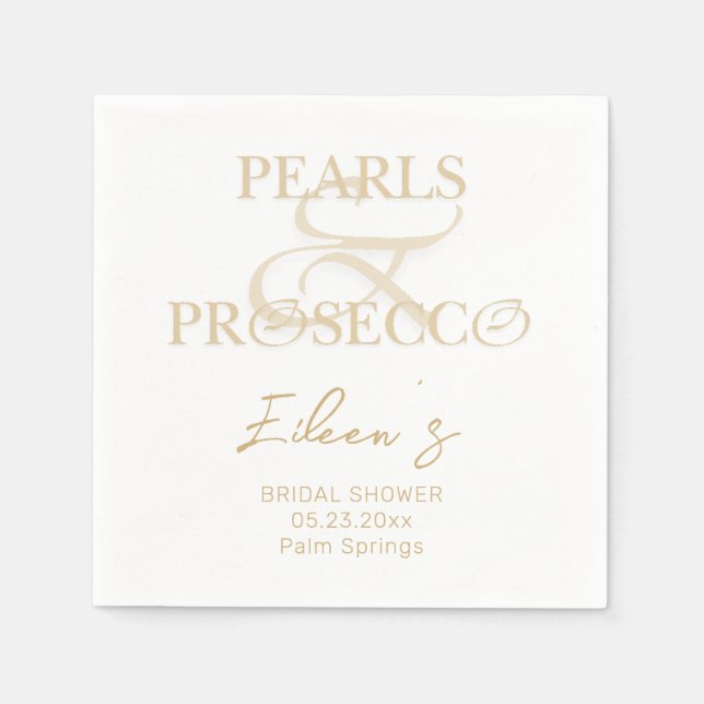 Servilleta De Papel Ampersand White Pearls & Prosecco Bridal Shower (Anverso)
