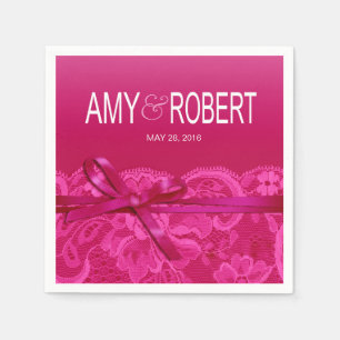 Servilleta De Papel Amy Bows Ribbon y Lace Boda fuschia